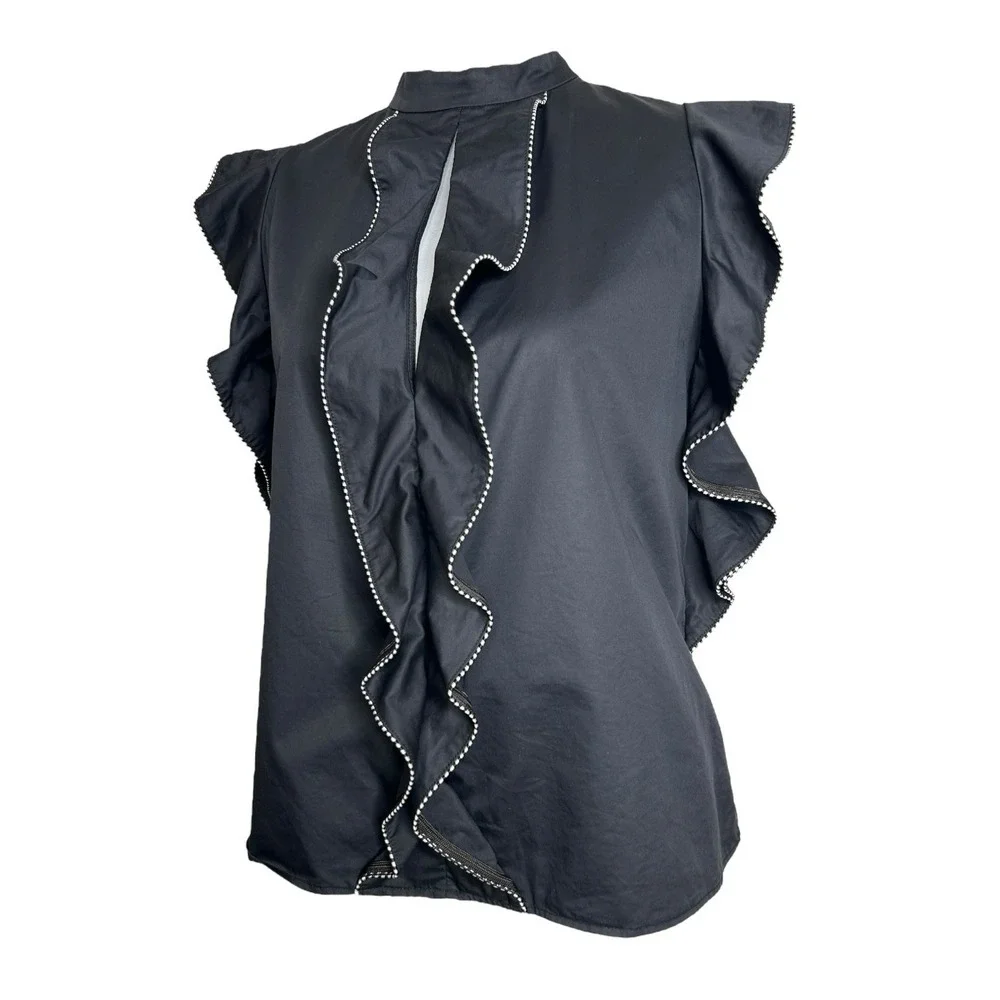 Alexis Whimsigoth Top M Mariena Black Ruffle Dark Romantic Witchy Keyhole Blouse - Picture 4 of 12